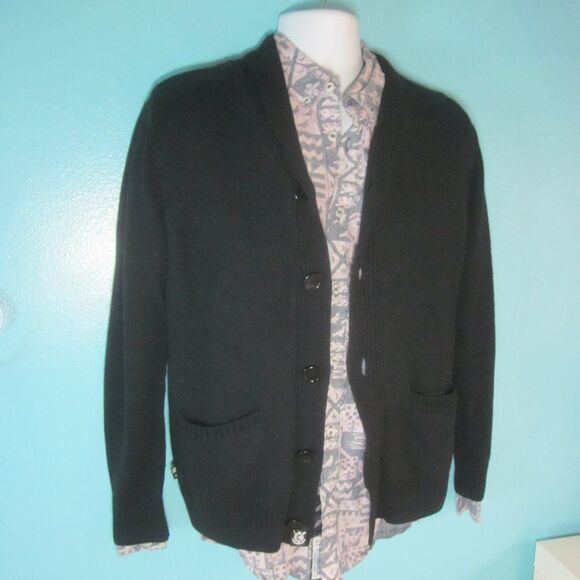 Four Star Clothing Retro Cardigan Lined Mens Size S Black Knit Button Front - Picture 3 of 14